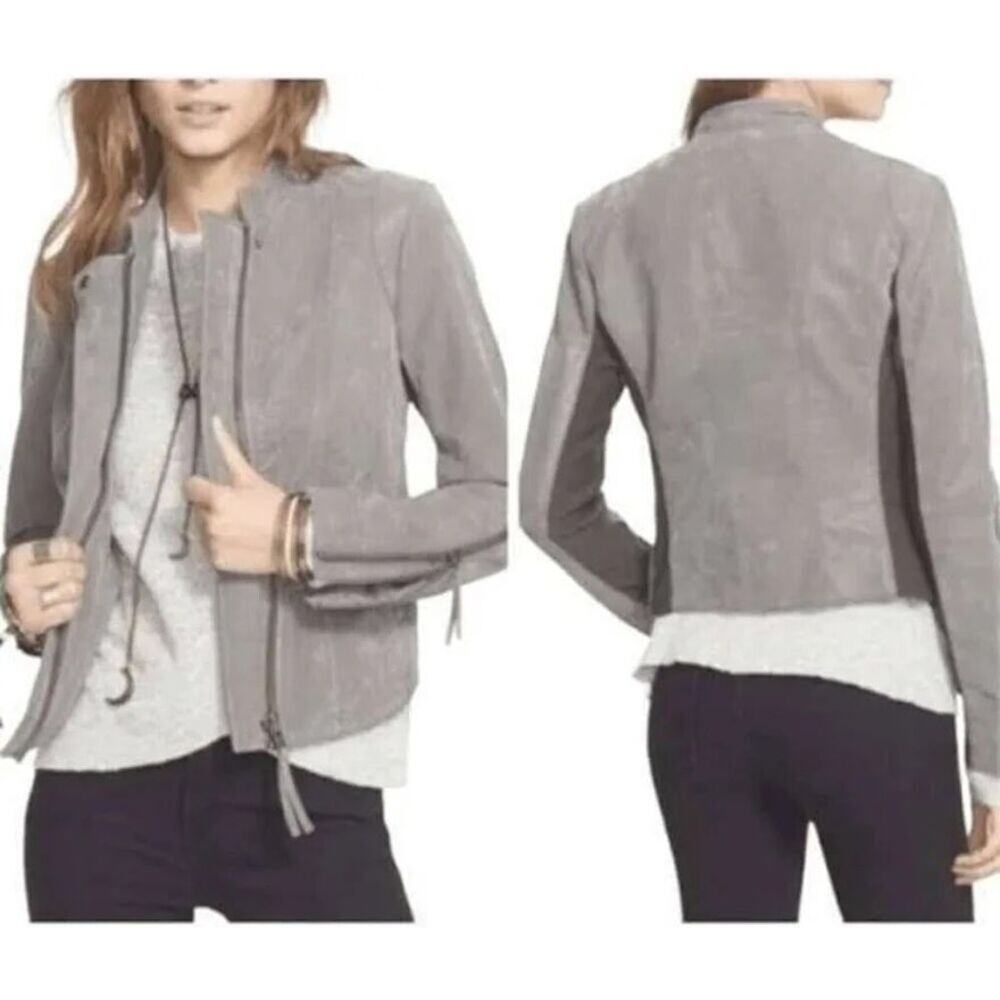 Free People Gray Suede Cool & Clean Moto Jacket Medium 10
